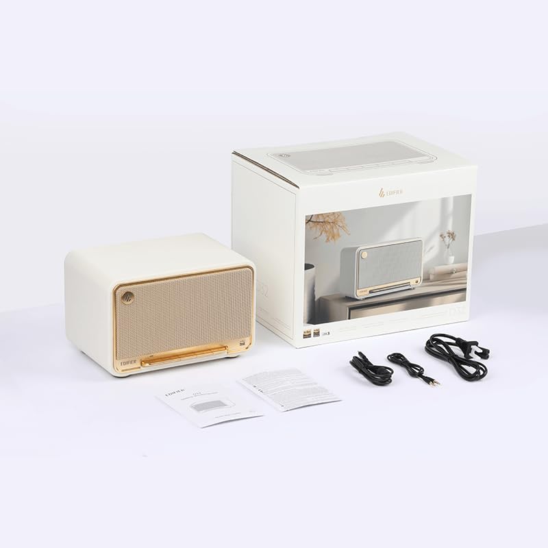 Edifier D32 Tabletop Wireless Speakers 60W RMS, Hi-Res Audio Bluetooth 5.3 Speaker Support LDAC, Portable Retro Wooden Compatible with AirPlay2, USB-C