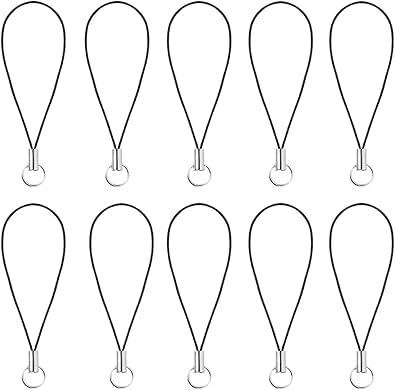 10 Pieces Black Lanyard Phone Ring Strap For Mobile Lariat Lanyard Cell Phone Split Ring Strap Sliver Tone Split Ring Cellphone Strap Charm Cords