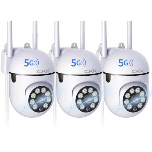 CKK 1080P Security Camera Wireless, 3 Pcs 2MP PTZ WiFi Home Camera (2.4G/5G Dual-Band), 360° Pan/Tilt, Color Night Vision, Motion Alerts, 2-Way Audio