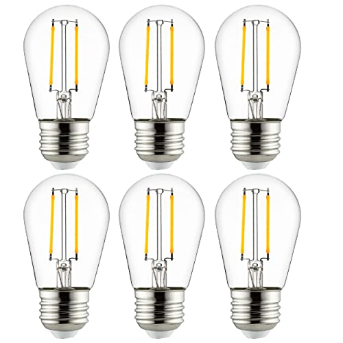 Sunlite 41655-SU LED S14 Filament Style String Light Bulb, UL Listed, 2 Watts (25W Equivalent), 200 Lumens, Medium Base (E26), Dimmable, Clear Glass