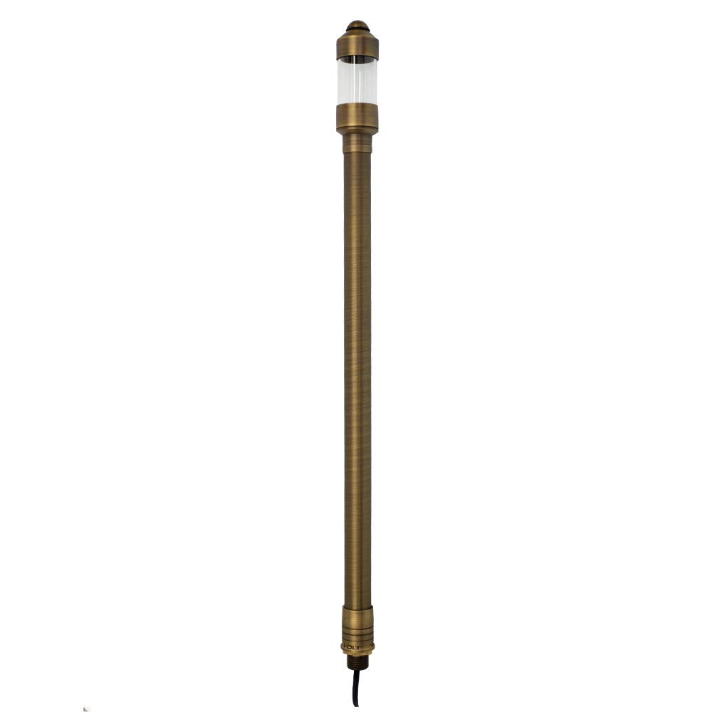 VOLT Flat Hat 12V Brass Path Light (7" Shade, 24" Tall) with 3W 2700K Warm White G4 LED Bulb for Low Voltage Landscape Lighting on Outdoor Pathway