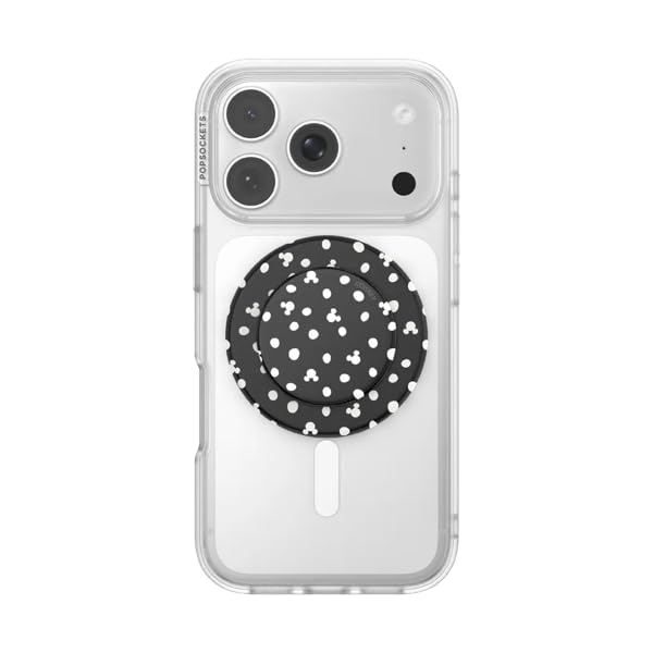 PopSockets Phone Grip for MagSafe, Magnetic Holder, Phone Stand, Disney - Mickey Polka Dot Black