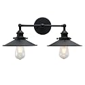 Phansthy Vintage Industrial Farmhouse Wall Sconces, Matte Black 2-Light Kitchen Wall Lighting, Bathroom Vanity Light Fixtures with 8.5 Inches Cone
