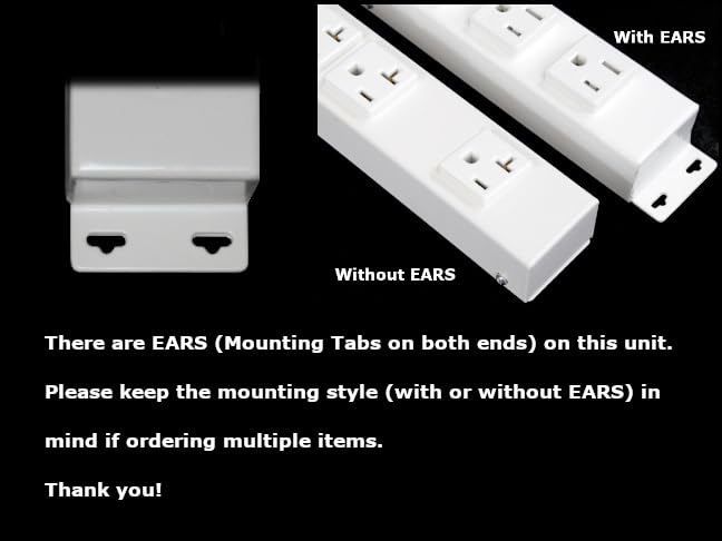 30" Hardwired Power Strip (NO Power Cord), 8 Vertical Outlets (NOT Tamper Resistant), with Ears (with mounting tabs on Both Ends), 15A (NOT a 20 Amp