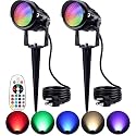 SUNVIE 2-Pack RGBW Spotlight Outdoor 12W LED Color Changing Landscape Lights with Remote Control 120V RGB Landscape Lighting Waterproof Spot Lights