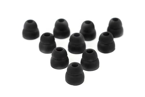 5 Pairs of Double Flange Replacement Earbud Tips fit Powerbeats, LG, Symphonized, iFrogz, Mpow, Skullcandy, Panasonic Headphones (Black)