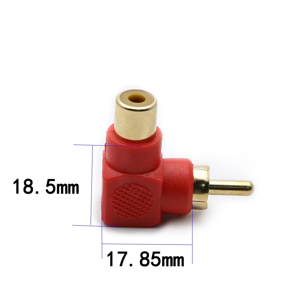 rgzhihuifz RCA Male to RCA Female Connectors Right Angle Plug Adapters M/F 90 Degree Elbow Gold-Plated (2 Black + 2 Red) (4-Pack)
