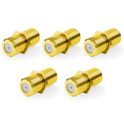 VCE Coaxial Cable Connector, RG6 Coax Cable Extender F-Type Gold Plated Adapter Female to Female for TV, Satellite, 5-Pack