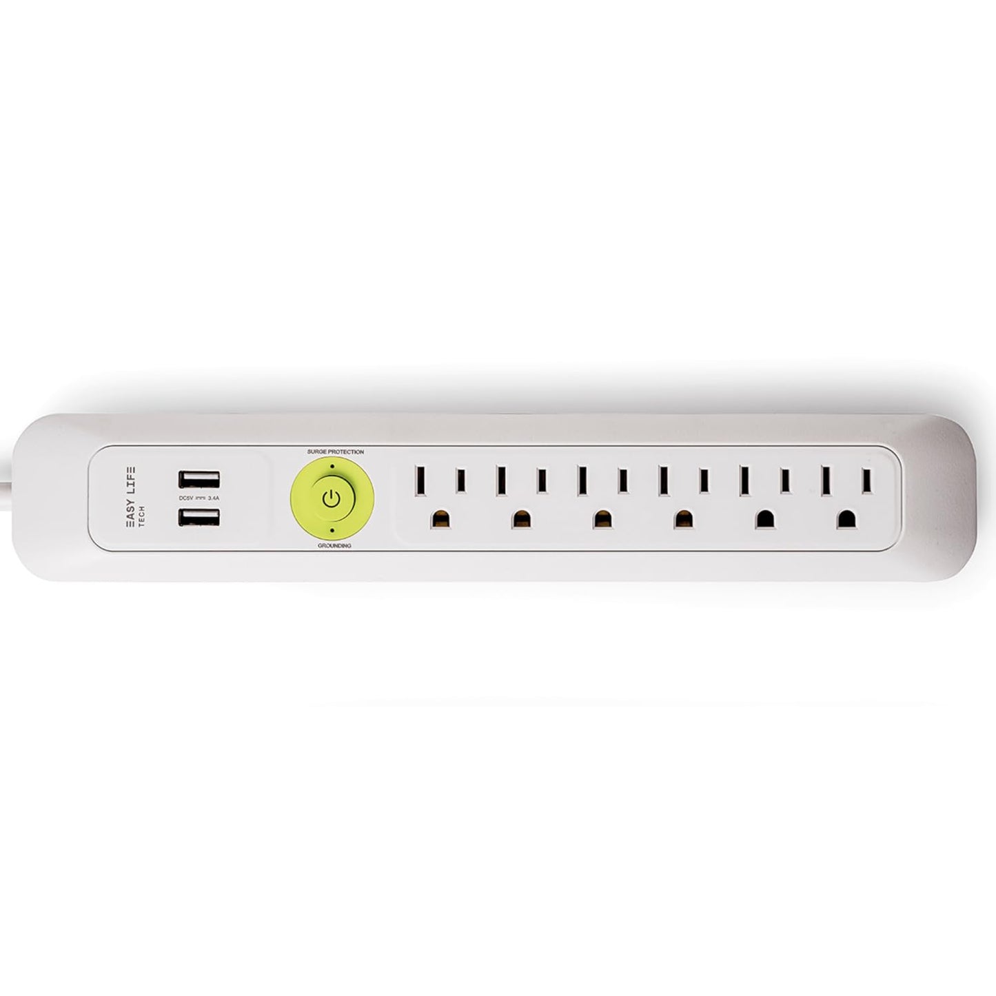 Easylife Flat Plug Power Strip with Surge Protection 6 Outlet and 2 UBS Port Power Strip Wall Mount Surge Protector for Desk Home Office and TV Setup