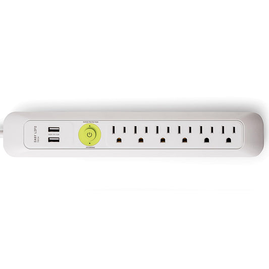 Easylife Flat Plug Power Strip with Surge Protection 6 Outlet and 2 UBS Port Power Strip Wall Mount Surge Protector for Desk Home Office and TV Setup