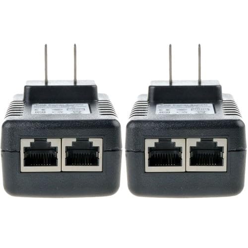 2PCS 24V1A POE Injector with Built-in Wall Plug - Ethernet Data + Power Adapter for IP Phones, CCTV Cameras, Gateways, and 24V Network Terminals