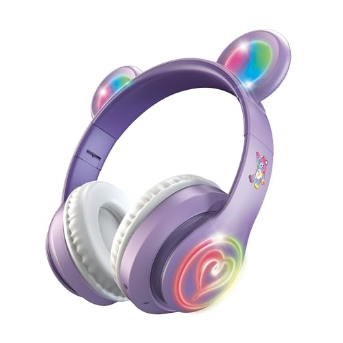 Care Bears Wireless LED Headphones with Light-Up Ears, Bluetooth Headphones for Kids, Adjustable Headband, Multicolor Lights, Hands-Free Calls