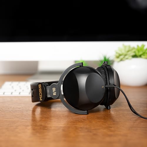 Koss R-10 On-Ear Headphones, Lightweight, 8 Foot Cord, Retro Style, Black
