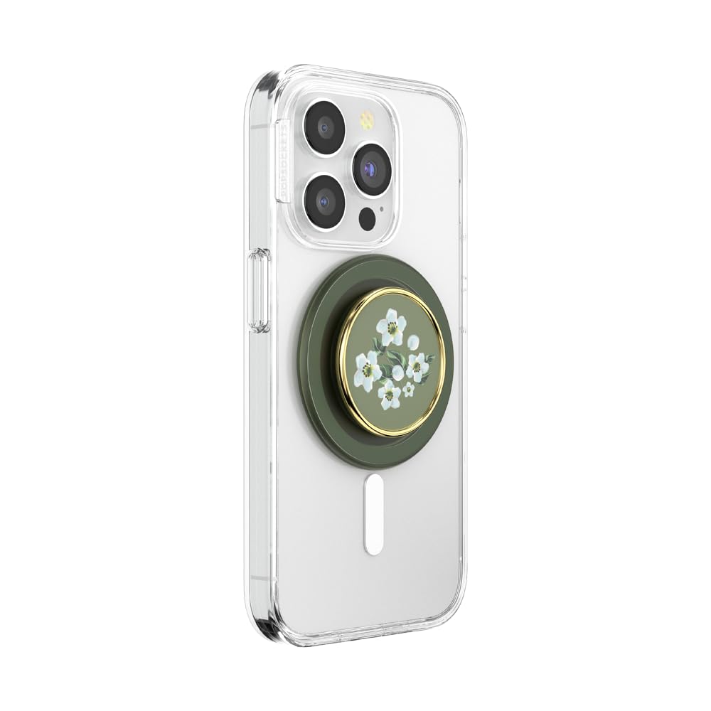 PopSockets Phone Grip for MagSafe, Magnetic Holder, Phone Stand, Green - Floral Relief
