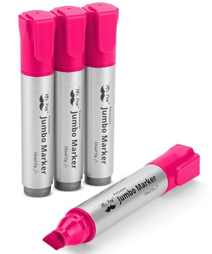 Mr. Pen- Jumbo Permanent Markers, 4 Pack, Pink, Chisel Tip, Wide Tip, Large