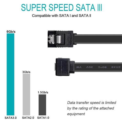 qintxgrtysen SATA Cable III,1 Pack SATA Cable III 6Gbps Straight HDD SDD Data Cable with Locking Latch 50CM& 19.6inch Compatible for SATA HDD