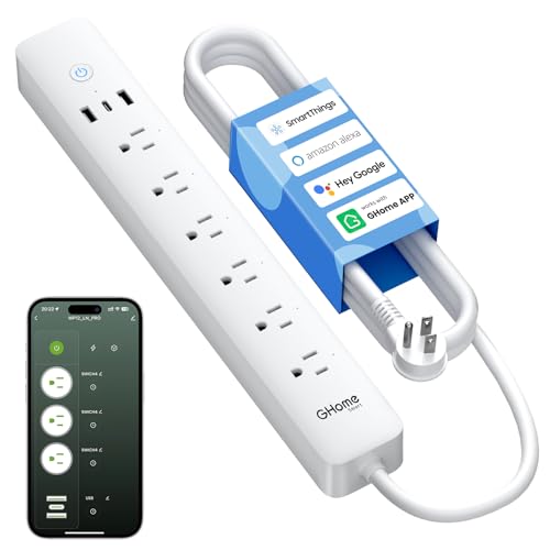 GHome Smart Power Strip, WiFi Surge Protector with 6 Individually Controlled Outlets, 3 USB Ports, Compatible with Alexa & Google Home