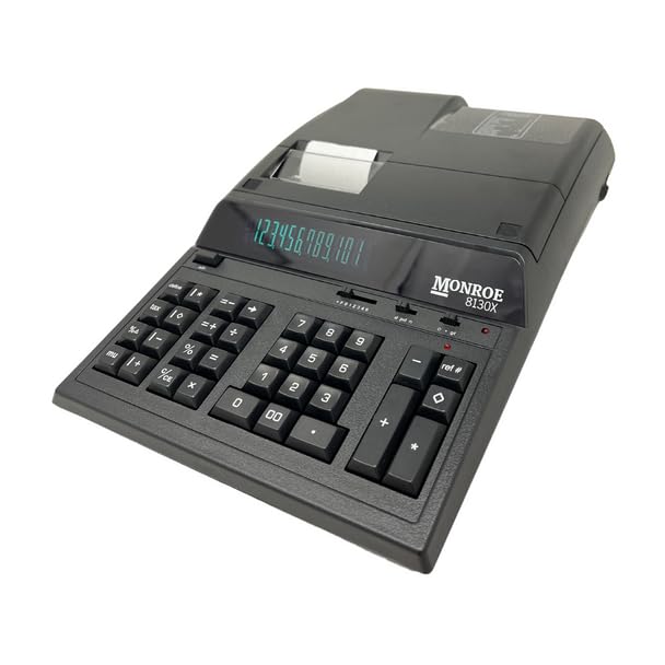 Monroe 8130X Heavy-Duty 12-Digit Printing Calculator, Enclosed Paper Roll, Fluorescent Display, Office Machine for Accounting and Purchasing