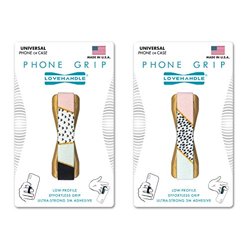 LOVEHANDLE Universal Grip for Smartphone and Mini Tablet -Kaleidoscope Trendsetter Design Elastic Strap with Gold Base, Pack of 2
