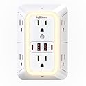 Wall Outlet Extender with Night Light, Power Plug Adapter 6 Outlet Extender with 4 USB Charging Ports 1050J Power Strip Multi Plug Adapter Spaced