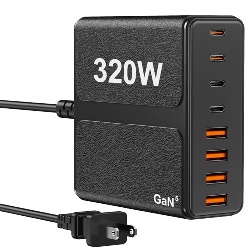320W USB C Charger Block, 8-Port USB C Charging Station PD 65W PC Laptop Fast Charger Adapter for MacBookPro/Air,DELL,iPad,Portable Charging Station