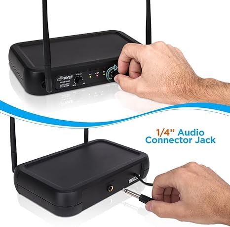 Pyle Channel Microphone System-VHF Fixed Dual Frequency Wireless Set with 2 Handheld Dynamic Transmitter Mics, Receiver Base-for PA, Karaoke, Dj Party