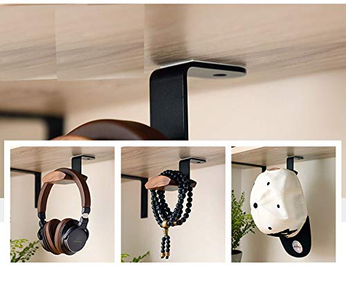 KiaoTime Headphone Hanger Holder - Walnut Wood Headset Stand, Universal Fit (Under-Desk Mount)
