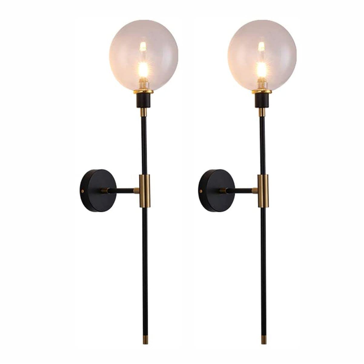 KCO KCOLighting 1-Light Sconces Wall Light Gold Black Modern Wall Mounted Sconce Globe Glass Shade Wall Lamp with Long Arm for Bedroom Hallway