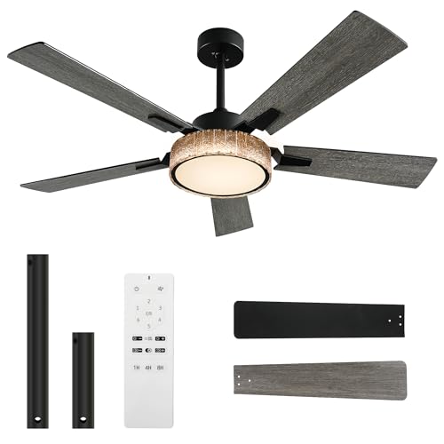 YITAHOME 52 Inch Black Chandelier Ceiling Fan with Lights