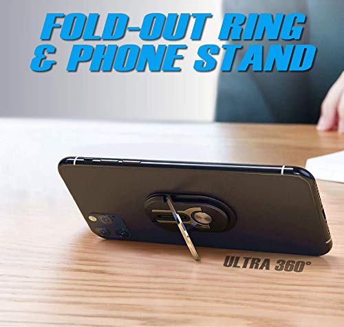 PeekOfUnique Ultra 360 Phone Mount and Stand, 3-in-1 Design, Car Mount, Fold Out Kickstand, Phone Holder Grip Ring - Official Product (Blue)