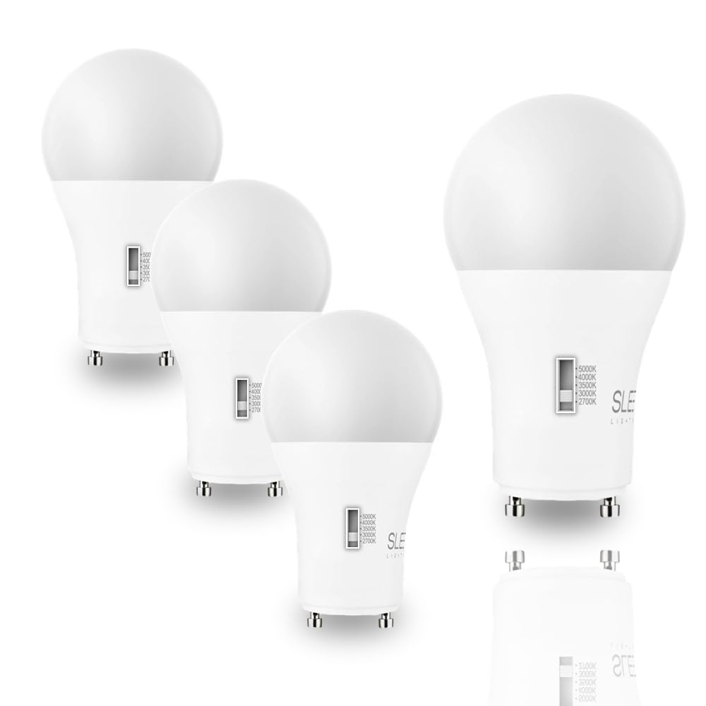 SLEEKLIGHTING | 9w, 60W Eq, GU24 Base LED 2 Prong Light Bulbs, UL Approved, 120v, Mini Twist Lock, 5CCT (2700K-5000K) Dimmable - Replaces Spiral Self