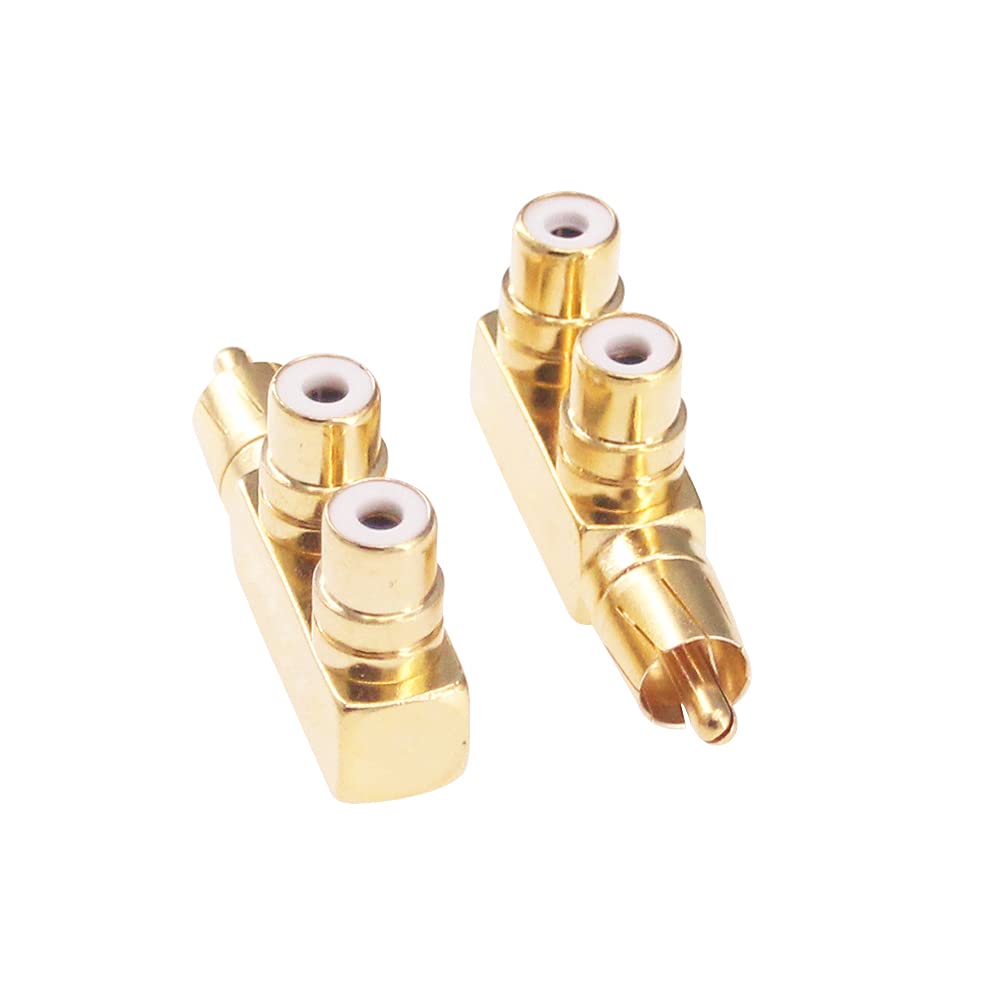 RFaha 2pcs RCA Male to Dual RCA Female Connector Adapter AV Splitter for Audio Video(F91-2)