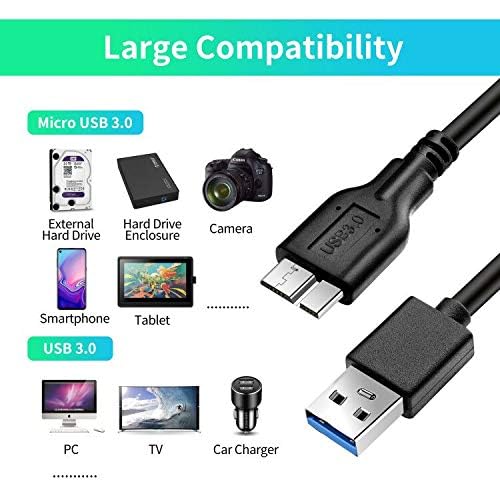 Micro B Cable, 1ft /35cm USB 3.0 A Male to Micro USB 3.0 Sync Cord,Data Wire for Samsung, My Passport and More External Hard Drive(Black)