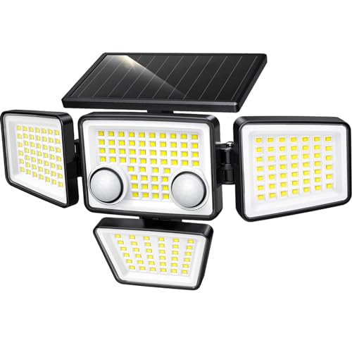 LYWALT Solar Outdoor Lights - 3000LM 188 LED Motion Sensor Outdoor Lights, 4 Heads IP65 Waterproof Powered Security Flood Lights, 270°Wide Lighting