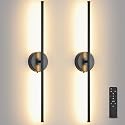 Povectolay Wall Sconces Battery Operated Set of 2, Black LED Wireless Wall Sconce with Remote Control 350° Rotating, 27.6 Inch Dimmable USB
