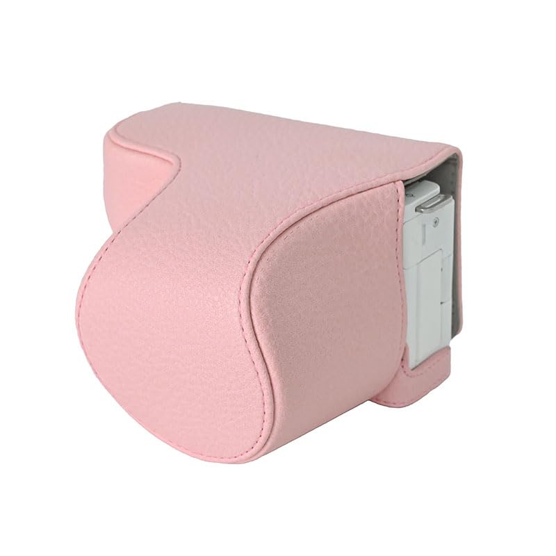 BMAOLLONGB ZV-E10 Case, Handmade PU Leather FullBody Camera Case Bag Cover for Sony Alpha ZV-E10 Bottom Opening Version + Neck Strap (Pink)
