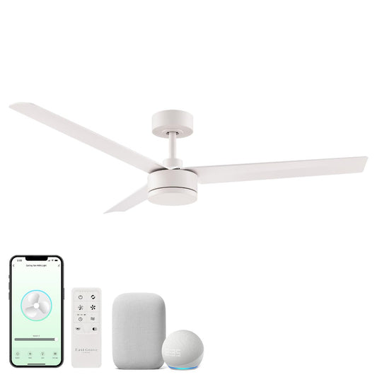 East Grove Home Breeze Indoor our Outdoor 52in 3-Blade Smart Indoor or Outdoor Ceiling Fan in Matte White Works With iOS or Android App
