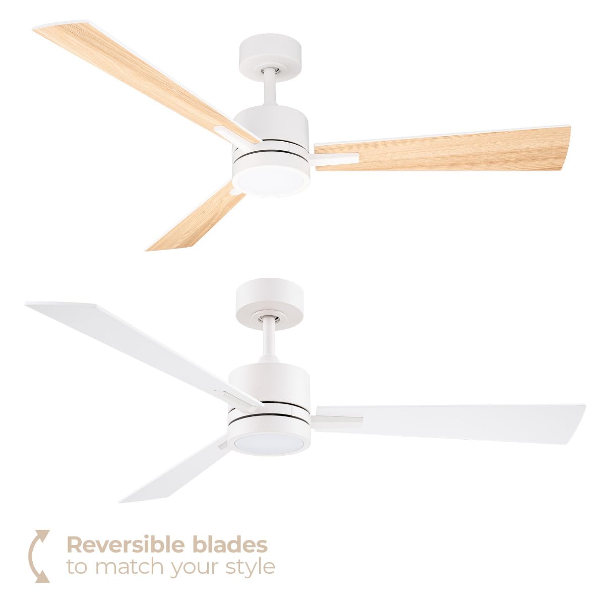 Bali 42in 3-Blade Smart Indoor or Outdoor Ceiling Fan 2700K-6000K CCT Tunable Range LED Light Kit in Matte White with Reversible White and Natural