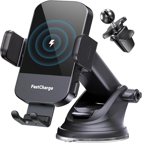 CHGeek Wireless Car Charger, 15W Fast Charging Auto Clamping Phone Holders for Your Car Phone Mount fit for iPhone 17 16 15 14 13 12 Pro Max 11 XR XS
