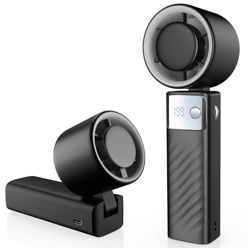 YOSHENMO Portable Handheld Turbo Fan - Foldable Mini Fan with Air Turbo Tech, 1-199 Speed Adjustment, 20H Runtime, LED Display, Battery-Powered
