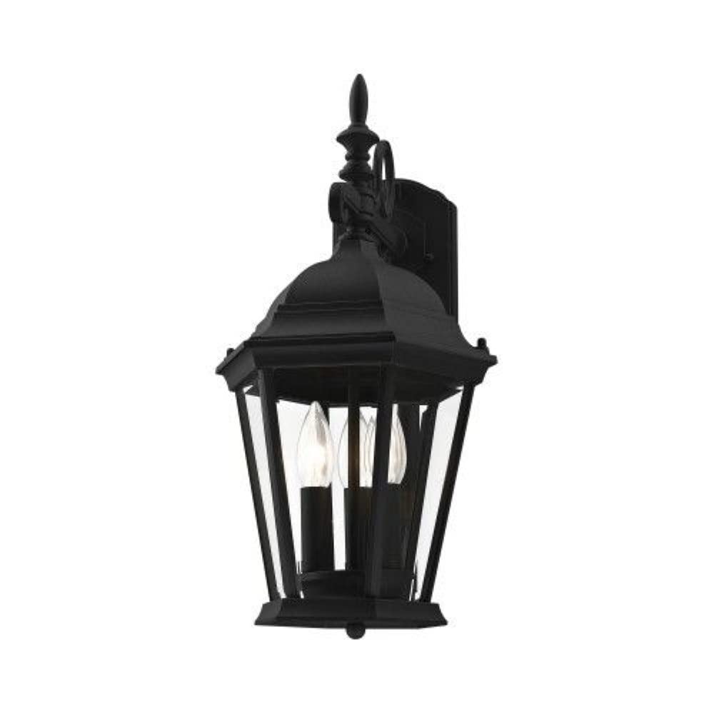 Livex Lighting 7560-14 Hamilton 3-Light Cast Aluminum Outdoor Wall Lantern with Clear Beveled Glass, 22" x 12" x 12", Black