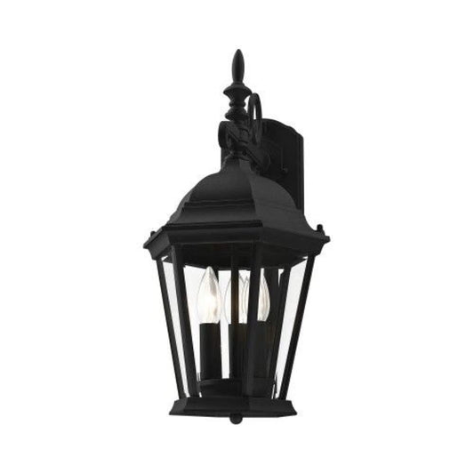 Livex Lighting 7560-14 Hamilton 3-Light Cast Aluminum Outdoor Wall Lantern with Clear Beveled Glass, 22" x 12" x 12", Black