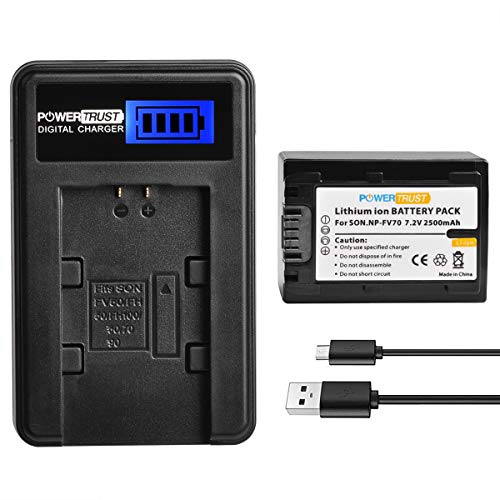 PowerTrust NP-FV70 Battery and LCD USB Charger for Sony HDR-CX190 HDR-CX200 HDR-CX210 HDR-CX220 HDR-CX230 HDR-CX260V HDR-CX290 HDR-CX380 HDR-CX430V