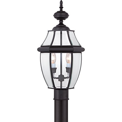 Quoizel Newbury 21" Outdoor Post Lantern, 2-Light Mystic Black with Clear Beveled Glass, E12 Base, French Country Style