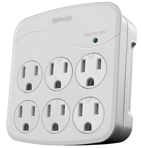 Southwire Woods Surge Protector - 6 Power Outlets - 1440J Appliance Surge Protection - cULus Listed - Slim Design - White