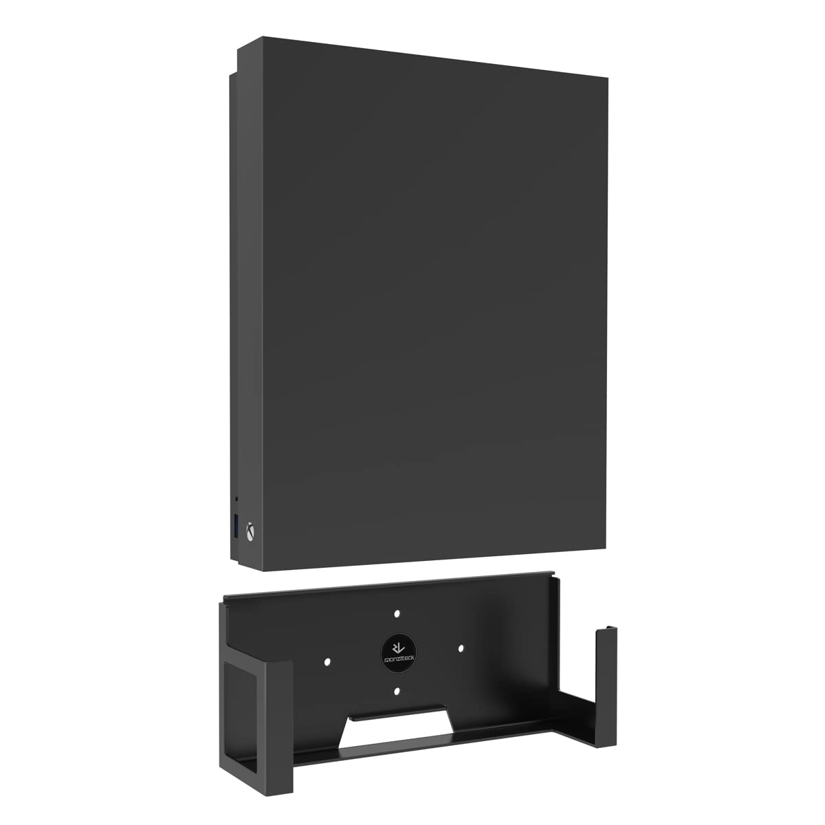 Monzlteck Wall Mount for Xbox One X (Not Fit for One Original)?All Metal Vertical Hanging On Wall with Power Botton Left/Right,Wall Shelf Bracket