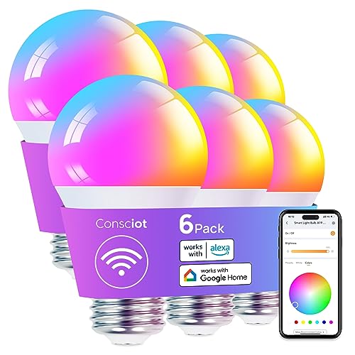 Consciot Smart Light Bulbs, LED Light Bulb, 800lm Dimmable, 6 Pack