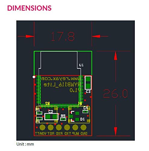 REYAX RYWB116_Lite The World's Lowest Power Consumption. UART Interface 802.11 b/g/n 2.4GHz Wi-Fi Bluetooth 5.0 2.1 Classic BR EDR Module FCC NCC