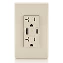 Leviton T5834-T 60W (20V@2.5A+ 5V@2A) USB Dual Type A/Type-C Power Delivery in-Wall Charger with 20A Tamper-Resistant Outlet, USB Charger