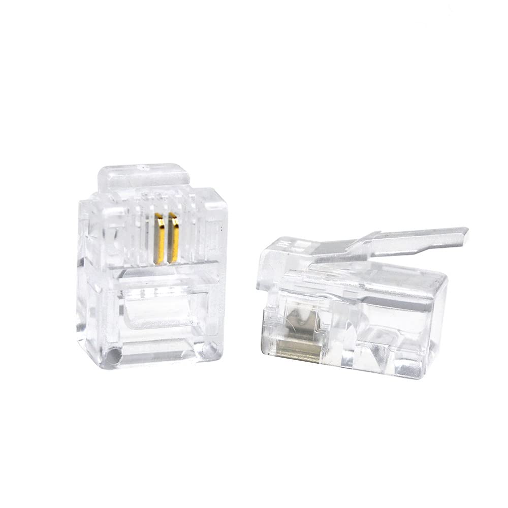 SMITON 100PACK Telephone Plug 6P2C RJ11 Modular Plug (6/2, Telephone Cord Connector)